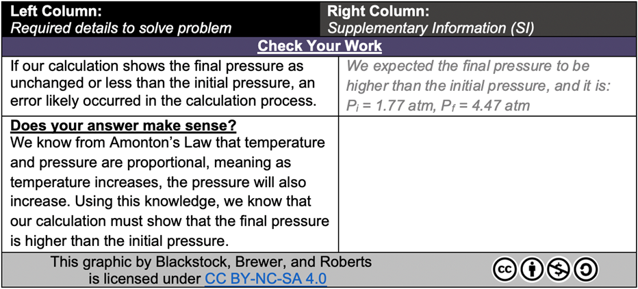 “Check Your Work” excerpt from a completed PASS template example
