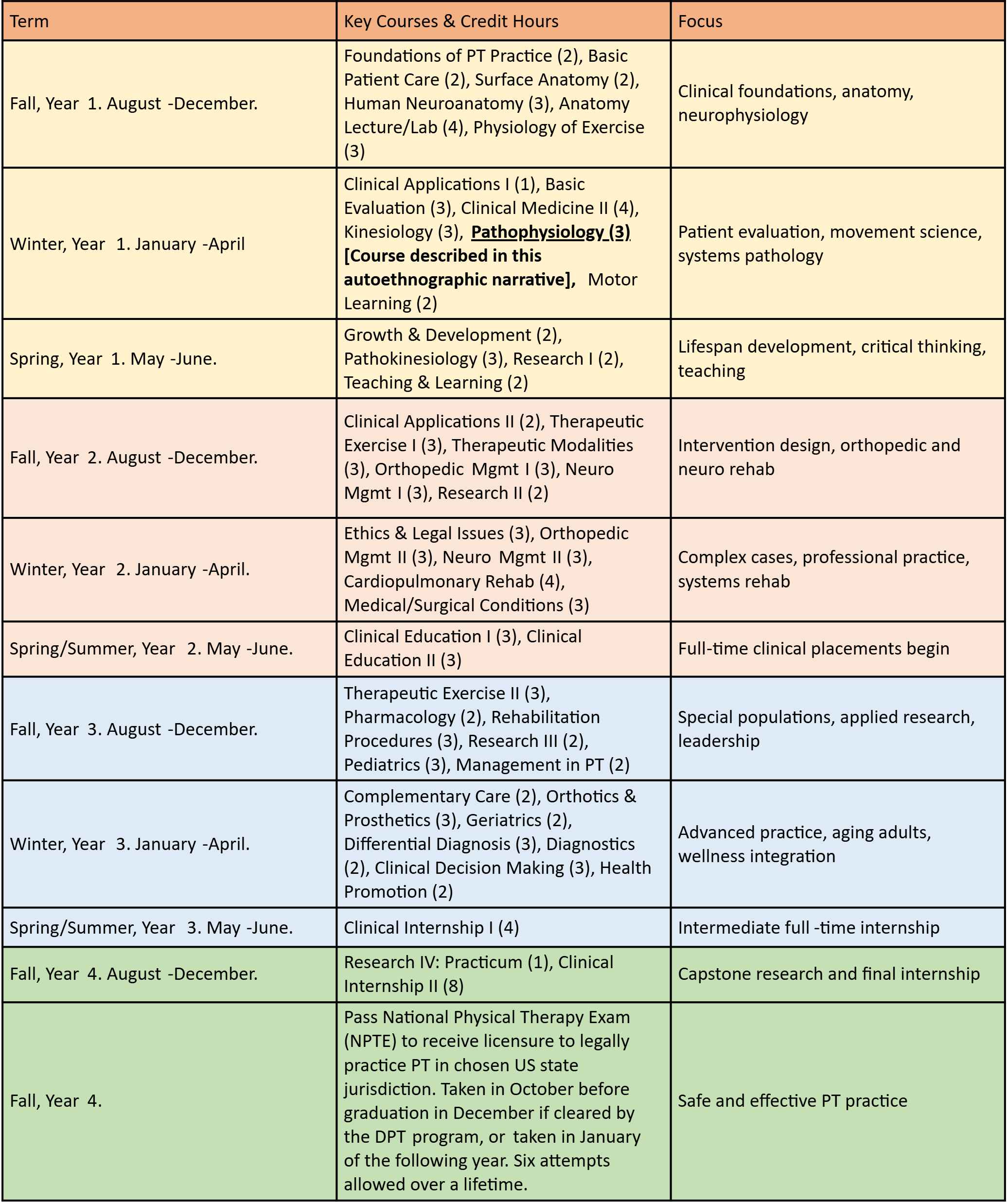 Overview of the DPT program curriculum at Wayne State University. Created in https://www.biorender.com/